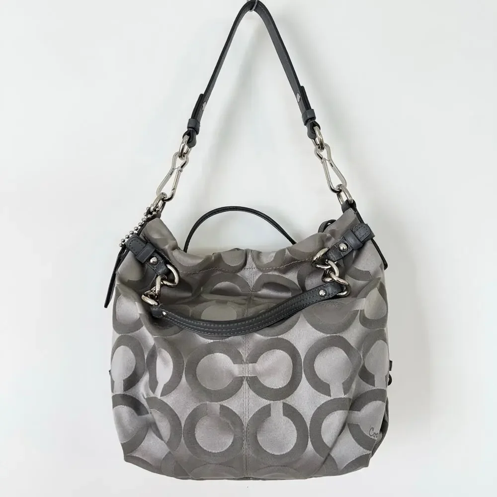 Coach Signature Op Art Convertible Hobo Shoulder Handbag Gray 14147M